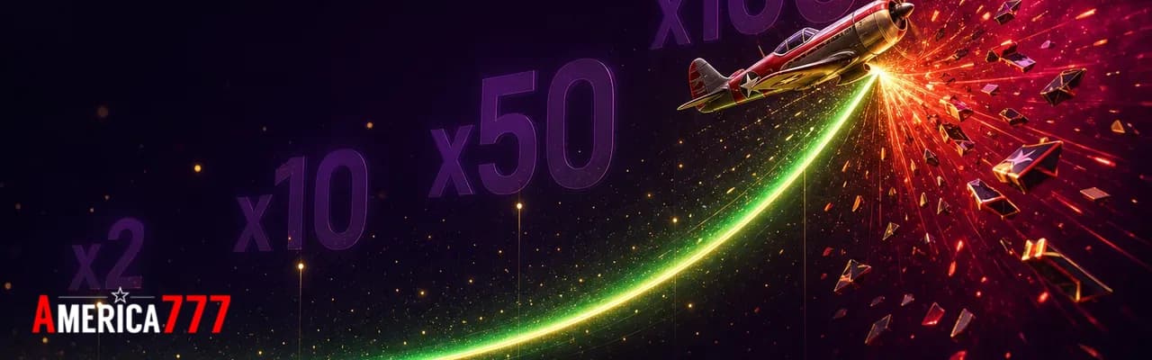 An aviator-style multiplier curve rising from x2 toward x100 with a stylised plane crashing into a burst of sparks